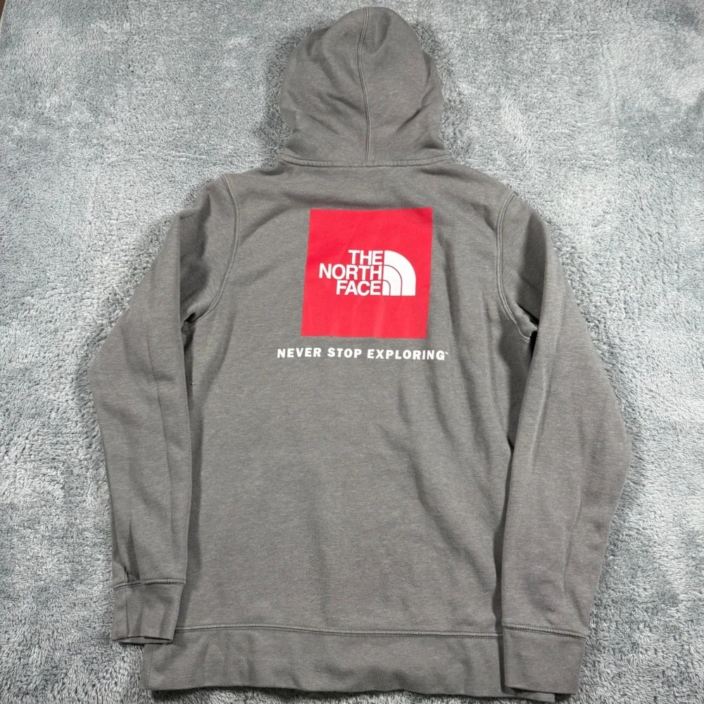 The North Face Mens Red Box Logo Hoodie‎ Grey Pullover Sweatshirt Large